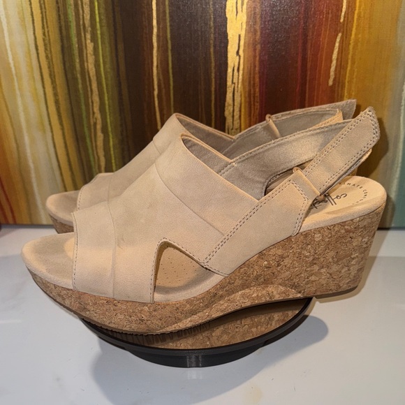 Clarks Collection Annadel Ivory Cork Wedge Sling Back Sandal - Women’s Size 10M - Picture 1 of 8